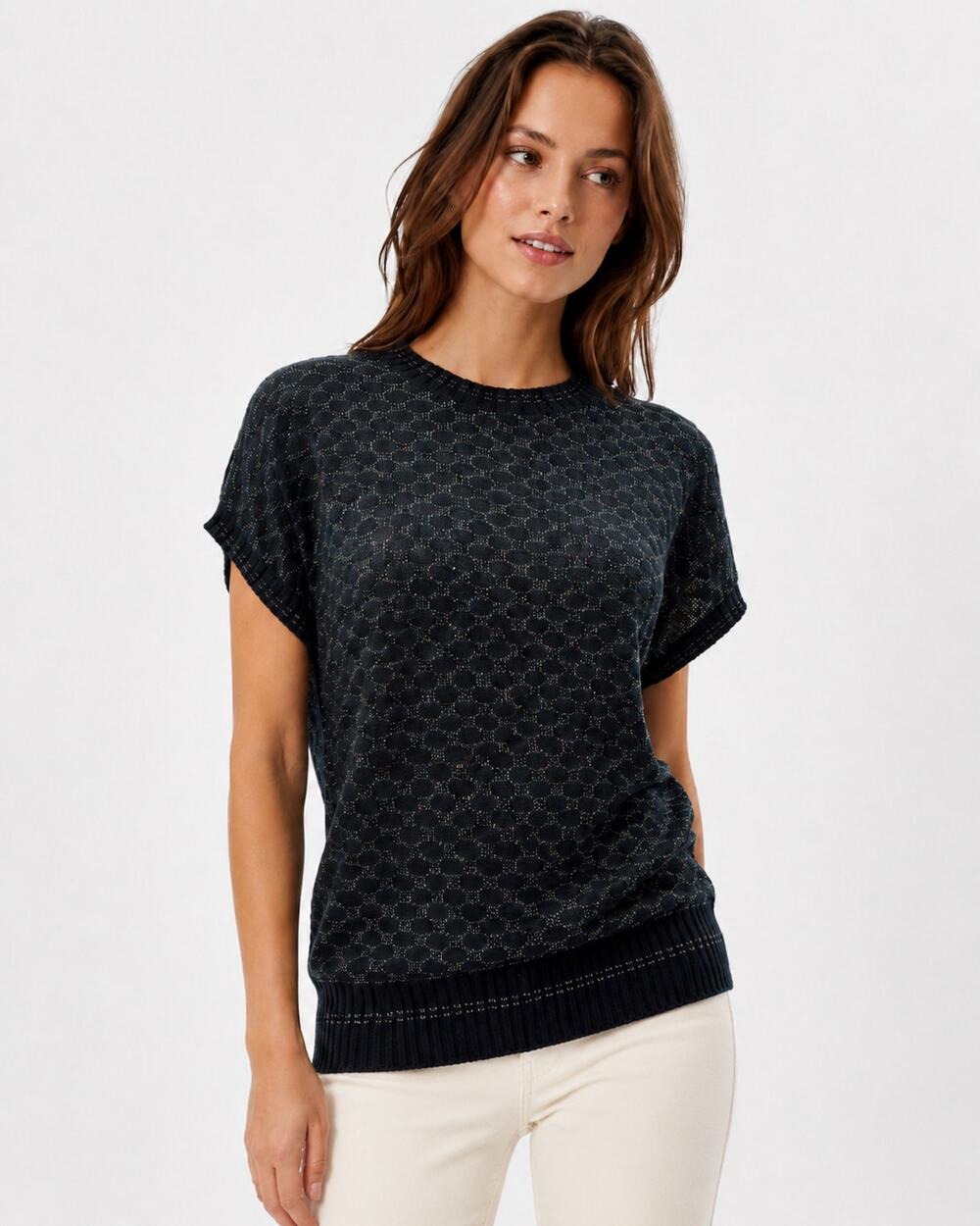 70s Kenneth Too Black Metallic Knit Sweater Top | Rainbow Lurex Vest XS/S